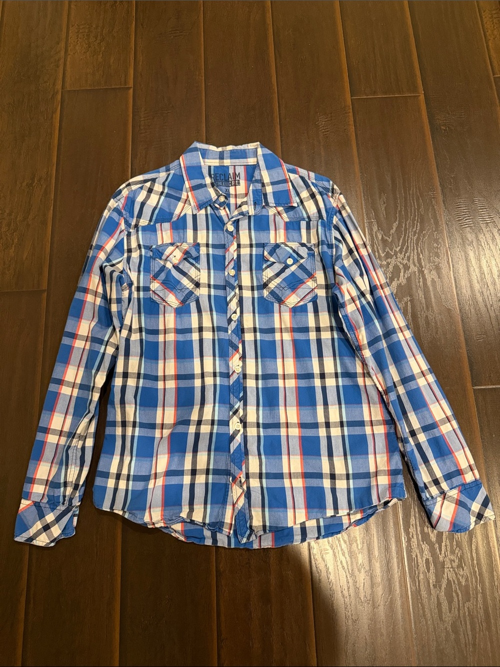 Plaid Button-Down Shirt in Blue and White - Casual Men's Shirt Size XL
